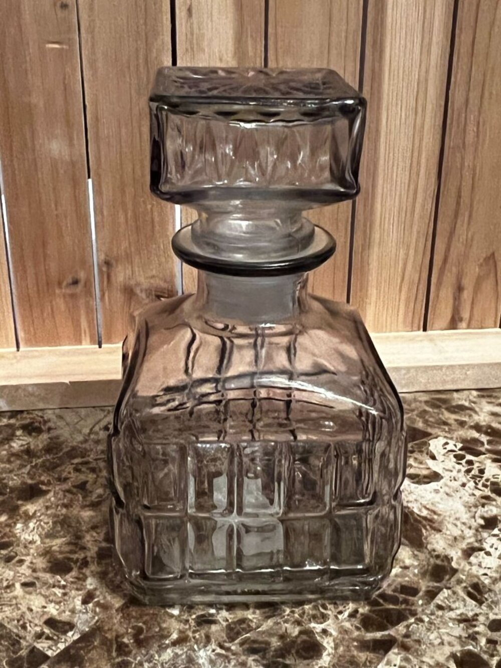 Smoked Glass Decorative Decanter 15.8 Oz Square Stopper